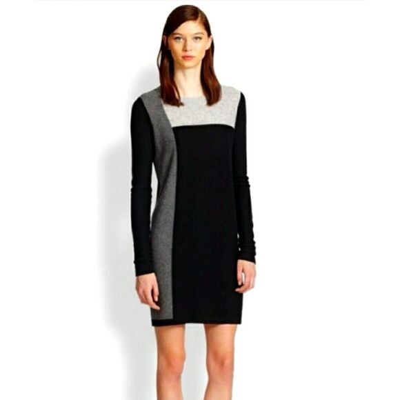 Vince Cashmere Colorblock Sweater Dress size M Black Gray Long Sleeve - Picture 1 of 9
